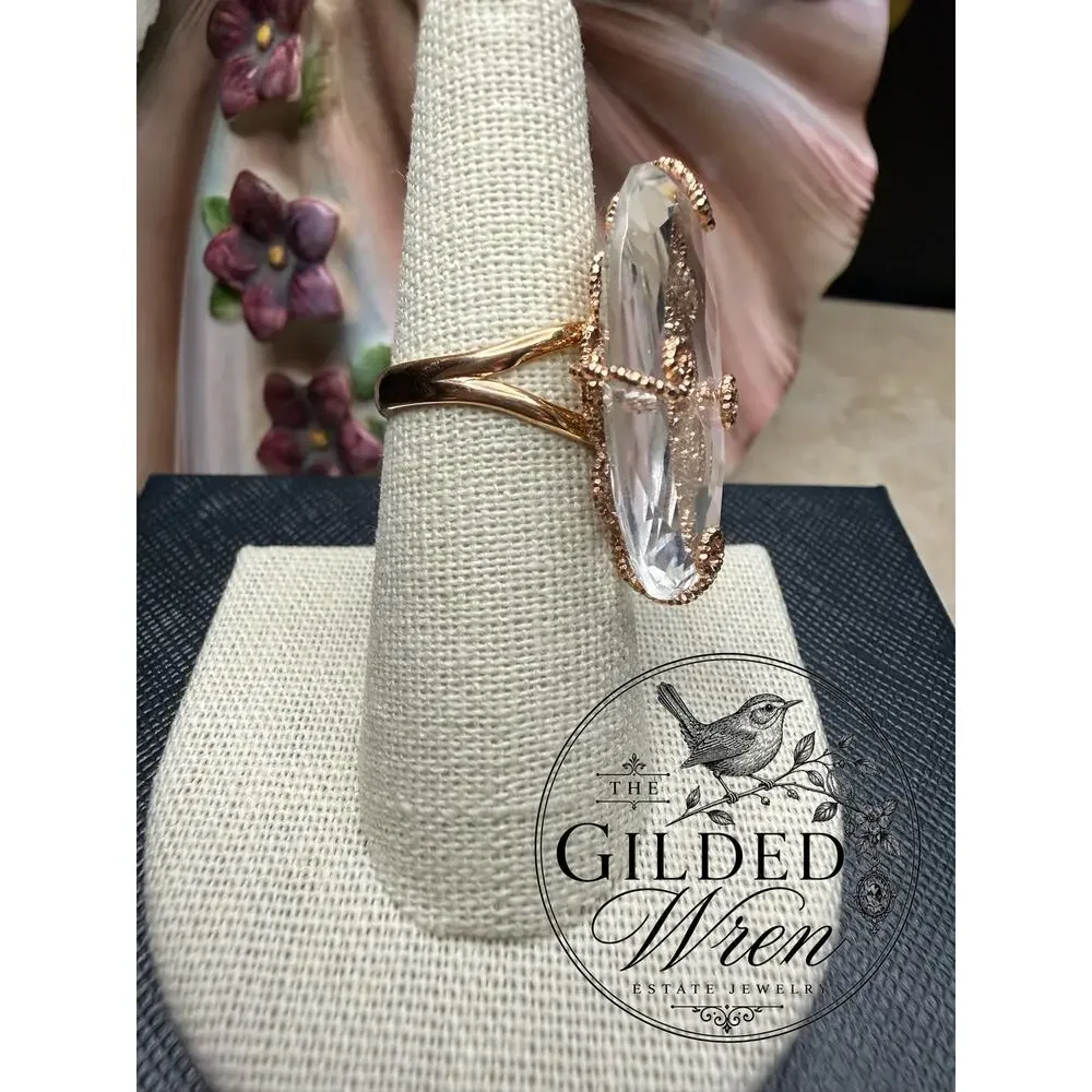 Milor 14K Rose Gold Statement Ring Rock Quartz Gemstone Italy Size 7 8.19g
